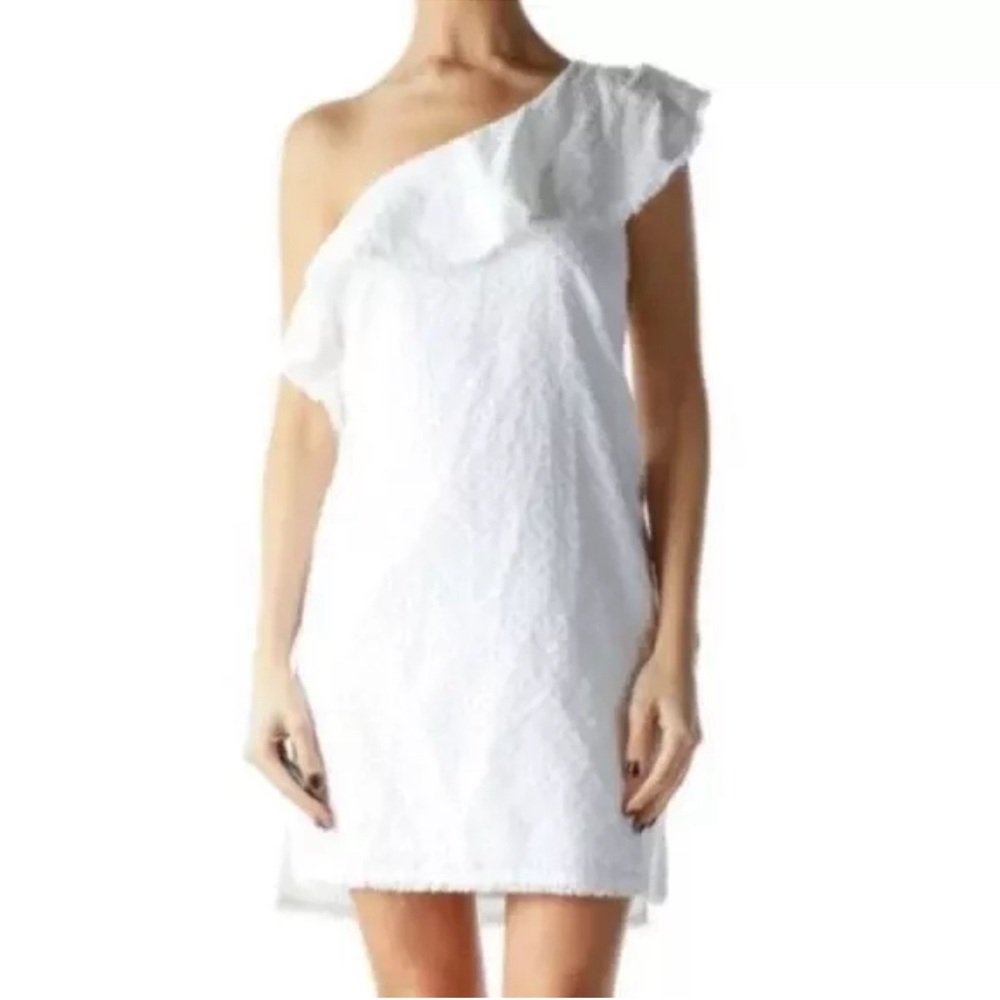 CLOTH & STONE Anthropologie White Cotton Eyelet One Shoulder Dress XS‎